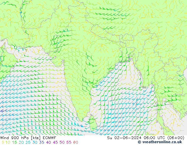 Wind 900 hPa ECMWF Su 02.06.2024 06 UTC