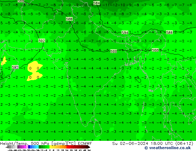 Height/Temp. 500 hPa ECMWF Su 02.06.2024 18 UTC