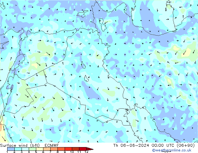 Surface wind (bft) ECMWF Th 06.06.2024 00 UTC