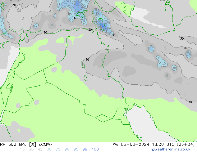 Humidité rel. 300 hPa ECMWF mer 05.06.2024 18 UTC