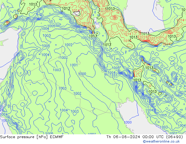 Presión superficial ECMWF jue 06.06.2024 00 UTC