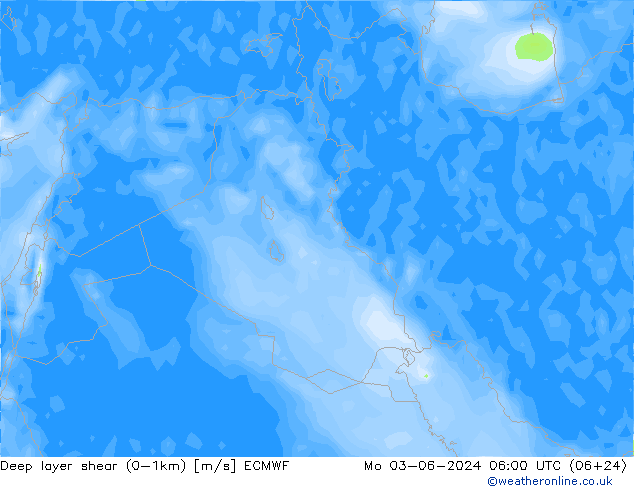 Deep layer shear (0-1km) ECMWF ma 03.06.2024 06 UTC