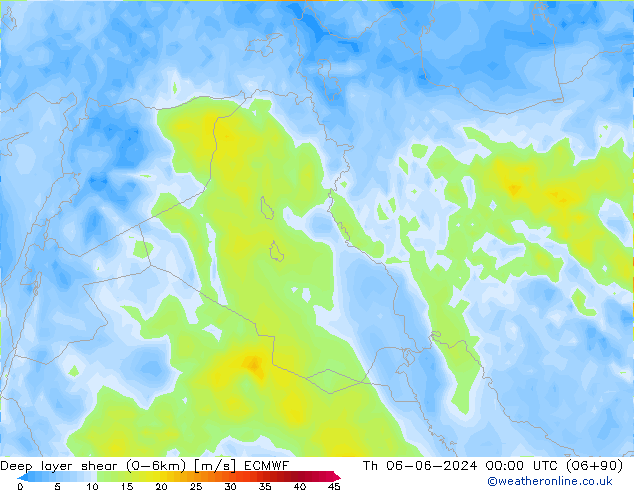 Deep layer shear (0-6km) ECMWF Per 06.06.2024 00 UTC