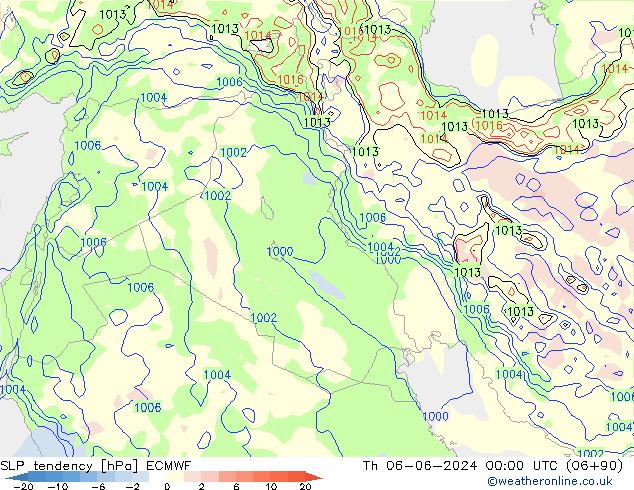 Druktendens (+/-) ECMWF do 06.06.2024 00 UTC