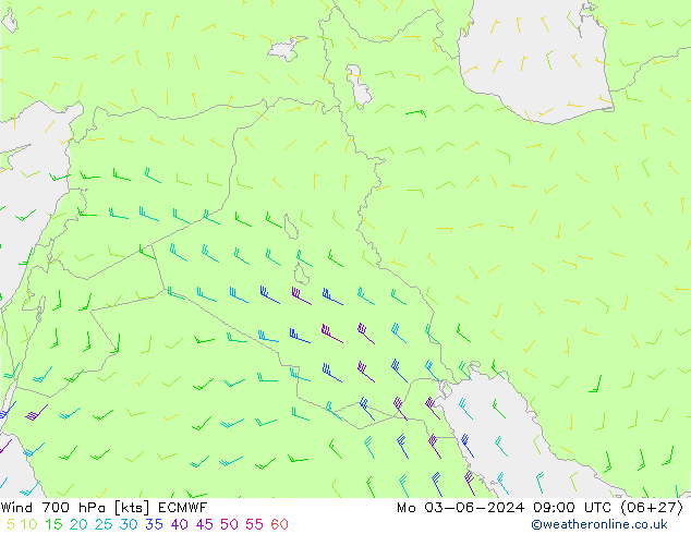 Rüzgar 700 hPa ECMWF Pzt 03.06.2024 09 UTC