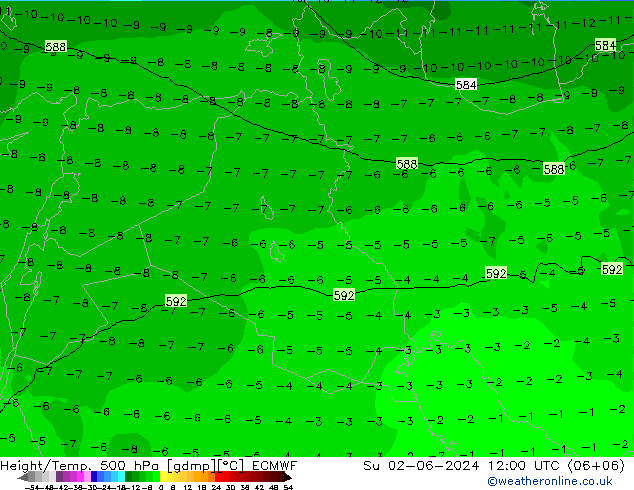 Z500/Rain (+SLP)/Z850 ECMWF Su 02.06.2024 12 UTC