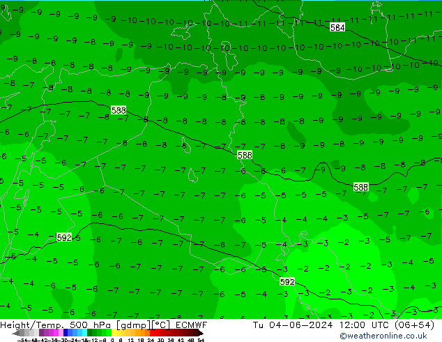 Height/Temp. 500 hPa ECMWF Tu 04.06.2024 12 UTC