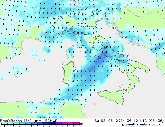 Z500/Yağmur (+YB)/Z850 ECMWF Paz 02.06.2024 12 UTC