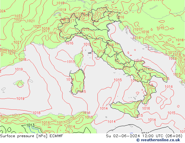 Pressione al suolo ECMWF dom 02.06.2024 12 UTC