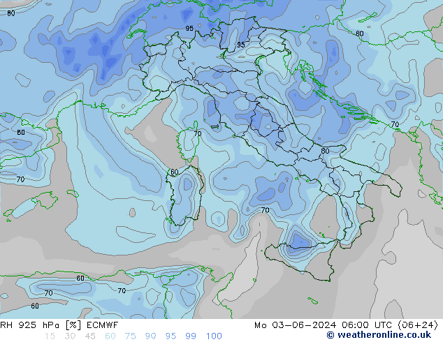 RH 925 hPa ECMWF Mo 03.06.2024 06 UTC