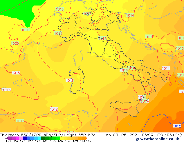 Thck 850-1000 hPa ECMWF Mo 03.06.2024 06 UTC