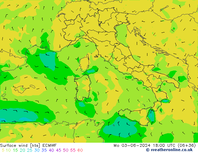 Vent 10 m ECMWF lun 03.06.2024 18 UTC