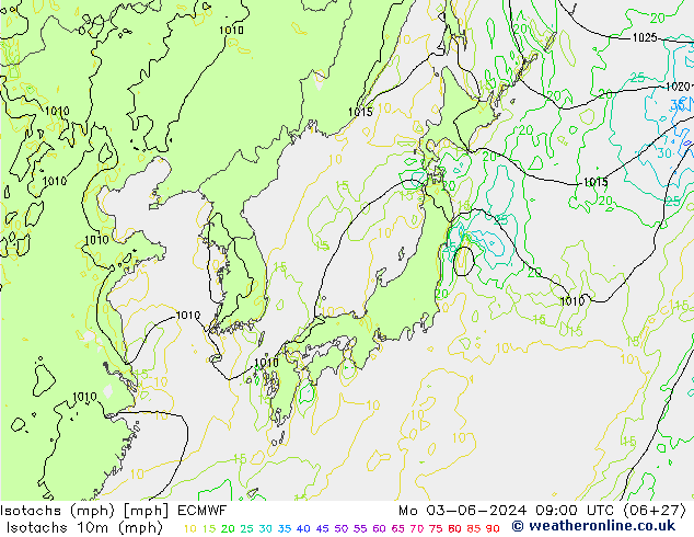 Eşrüzgar Hızları mph ECMWF Pzt 03.06.2024 09 UTC