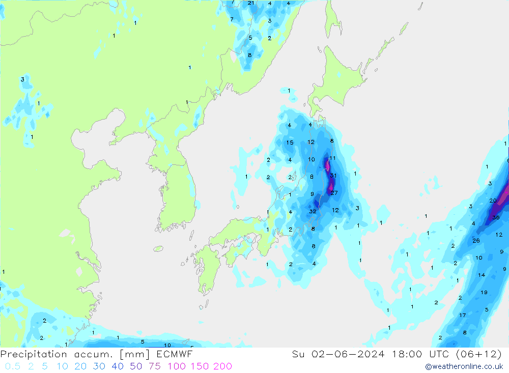 Precipitación acum. ECMWF dom 02.06.2024 18 UTC