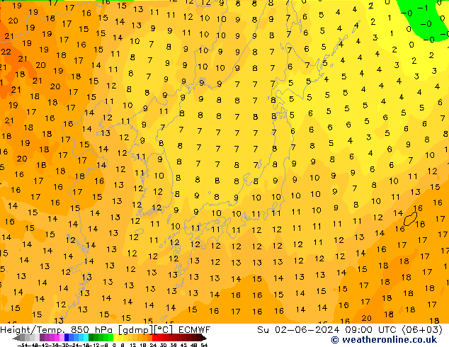 Height/Temp. 850 hPa ECMWF  02.06.2024 09 UTC