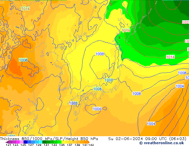 Thck 850-1000 hPa ECMWF  02.06.2024 09 UTC