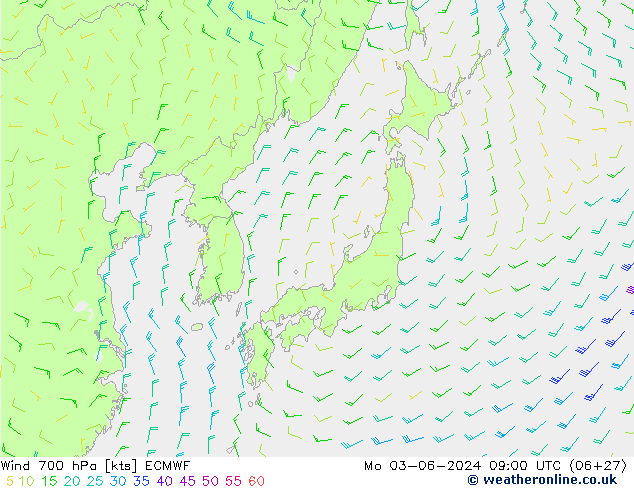 ветер 700 гПа ECMWF пн 03.06.2024 09 UTC