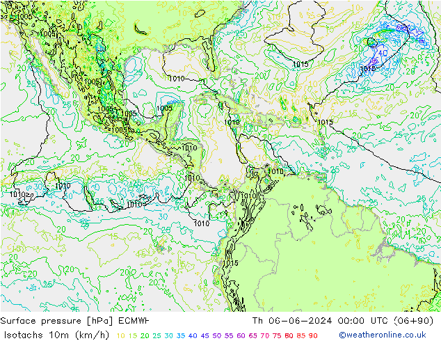 Isotachs (kph) ECMWF Th 06.06.2024 00 UTC