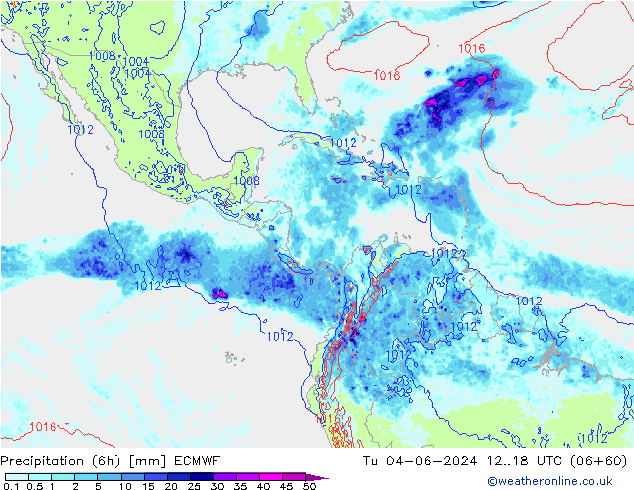 Z500/Rain (+SLP)/Z850 ECMWF wto. 04.06.2024 18 UTC