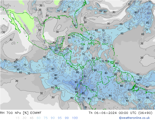 RH 700 hPa ECMWF Qui 06.06.2024 00 UTC