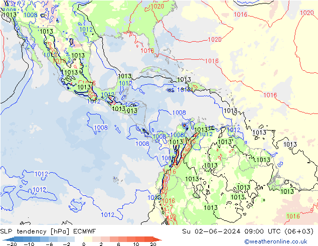 Tendance de pression  ECMWF dim 02.06.2024 09 UTC