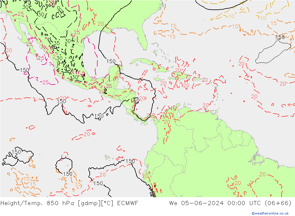 Z500/Yağmur (+YB)/Z850 ECMWF Çar 05.06.2024 00 UTC