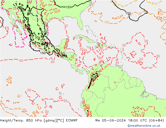 Height/Temp. 850 hPa ECMWF mer 05.06.2024 18 UTC