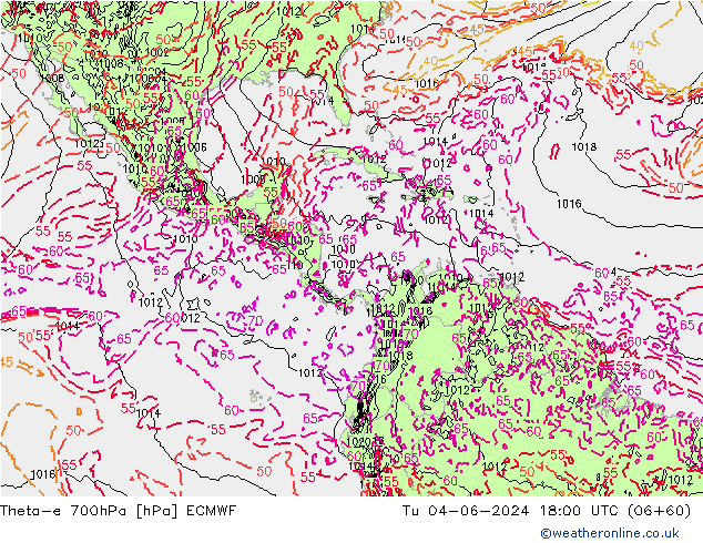 Theta-e 700hPa ECMWF  04.06.2024 18 UTC