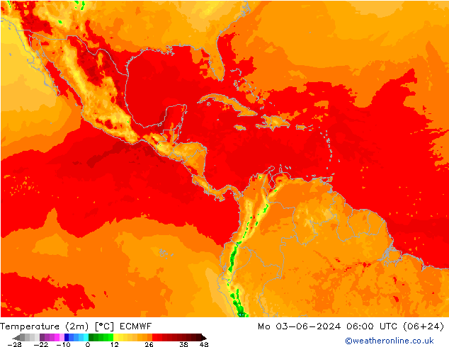 Temperatuurkaart (2m) ECMWF ma 03.06.2024 06 UTC