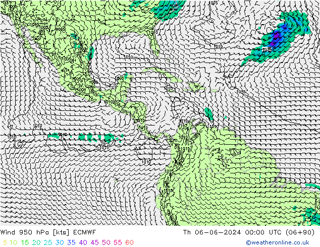 Wind 950 hPa ECMWF Th 06.06.2024 00 UTC