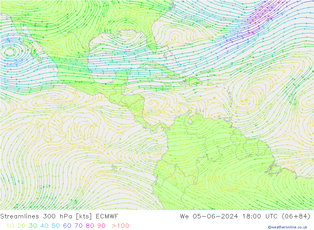 Linha de corrente 300 hPa ECMWF Qua 05.06.2024 18 UTC