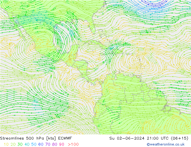 Streamlines 500 hPa ECMWF Su 02.06.2024 21 UTC