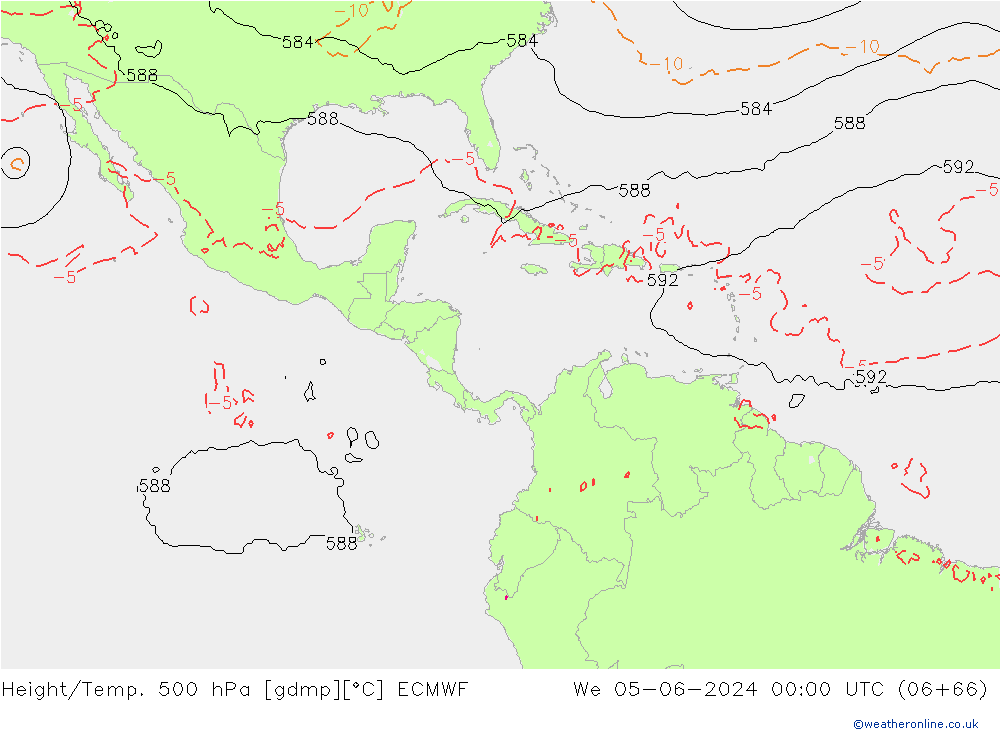 Z500/Yağmur (+YB)/Z850 ECMWF Çar 05.06.2024 00 UTC