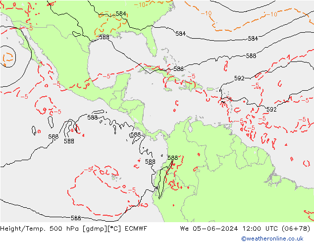 Z500/Rain (+SLP)/Z850 ECMWF śro. 05.06.2024 12 UTC