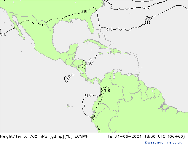 Height/Temp. 700 hPa ECMWF mar 04.06.2024 18 UTC