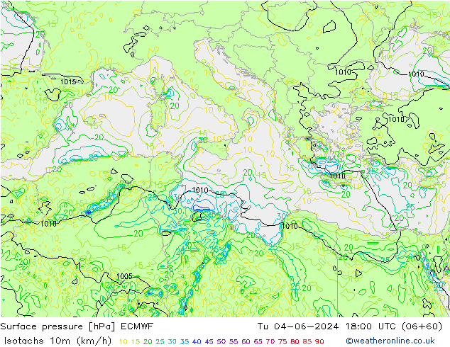 Isotachs (kph) ECMWF Ter 04.06.2024 18 UTC