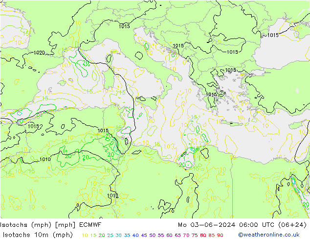 Isotachen (mph) ECMWF ma 03.06.2024 06 UTC