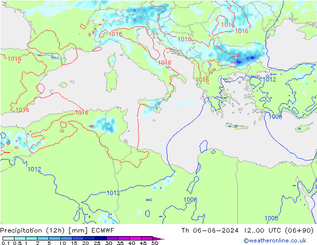 Precipitation (12h) ECMWF Th 06.06.2024 00 UTC