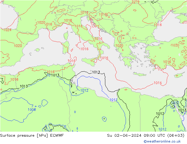 Yer basıncı ECMWF Paz 02.06.2024 09 UTC