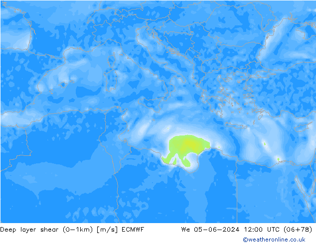 Deep layer shear (0-1km) ECMWF  05.06.2024 12 UTC
