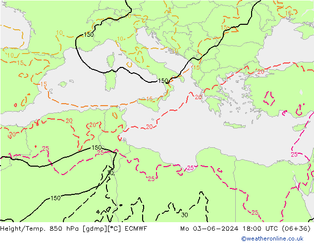 Z500/Rain (+SLP)/Z850 ECMWF lun 03.06.2024 18 UTC