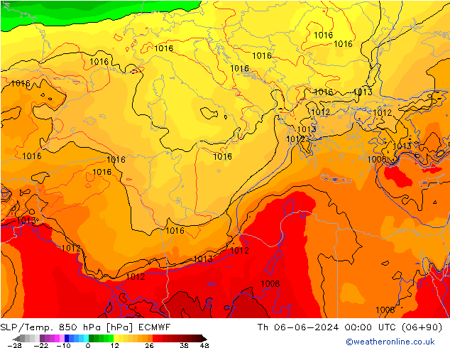 SLP/Temp. 850 hPa ECMWF Čt 06.06.2024 00 UTC