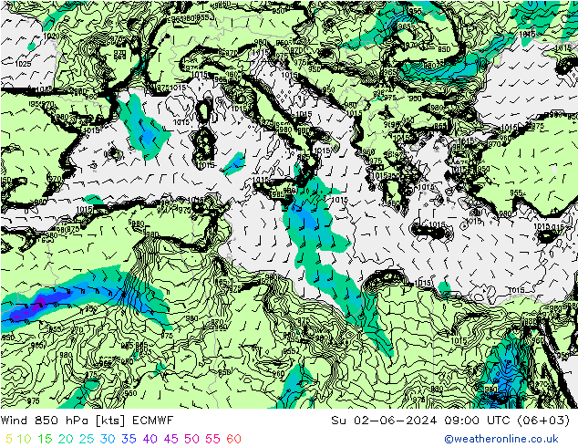 Wind 850 hPa ECMWF Su 02.06.2024 09 UTC