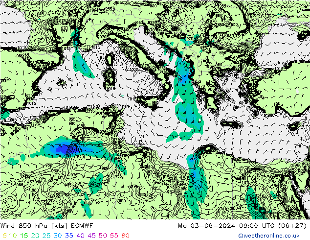 Vent 850 hPa ECMWF lun 03.06.2024 09 UTC