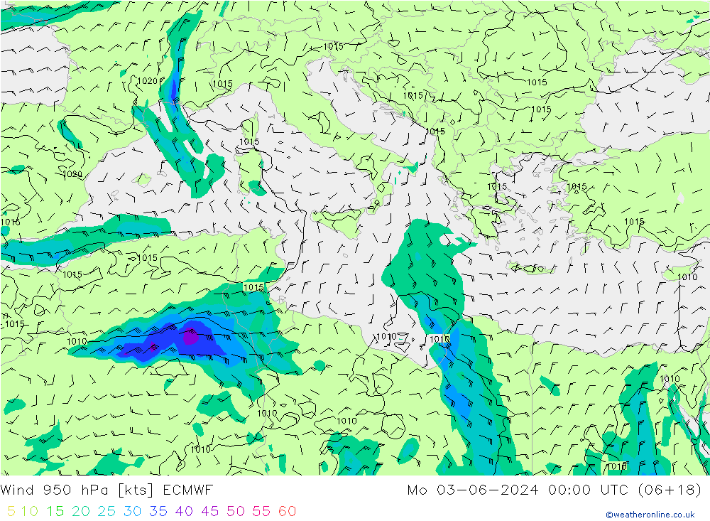 Wind 950 hPa ECMWF ma 03.06.2024 00 UTC