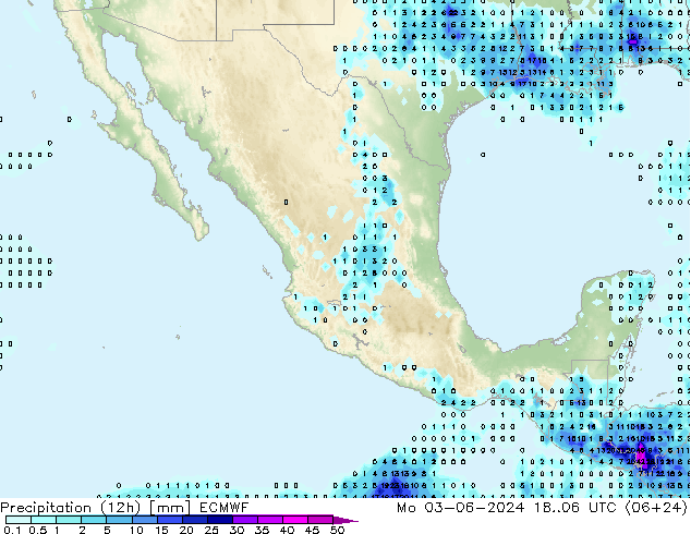 Precipitation (12h) ECMWF Mo 03.06.2024 06 UTC