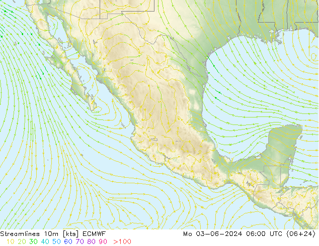 Línea de corriente 10m ECMWF lun 03.06.2024 06 UTC