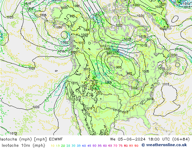 Isotachen (mph) ECMWF Mi 05.06.2024 18 UTC