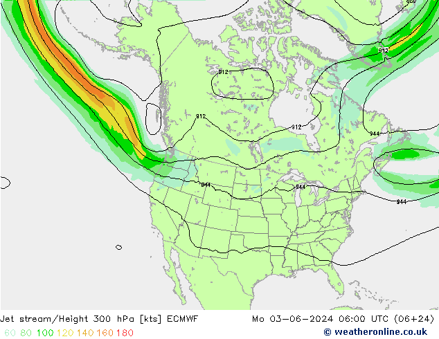 Jet stream/Height 300 hPa ECMWF Mo 03.06.2024 06 UTC