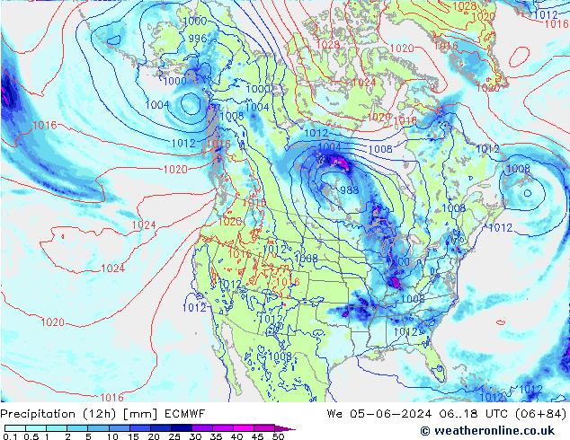 Precipitation (12h) ECMWF We 05.06.2024 18 UTC